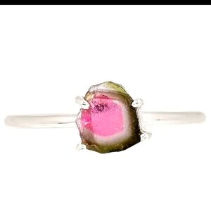 Natural watermelon tourmaline ring sterling silver size 9